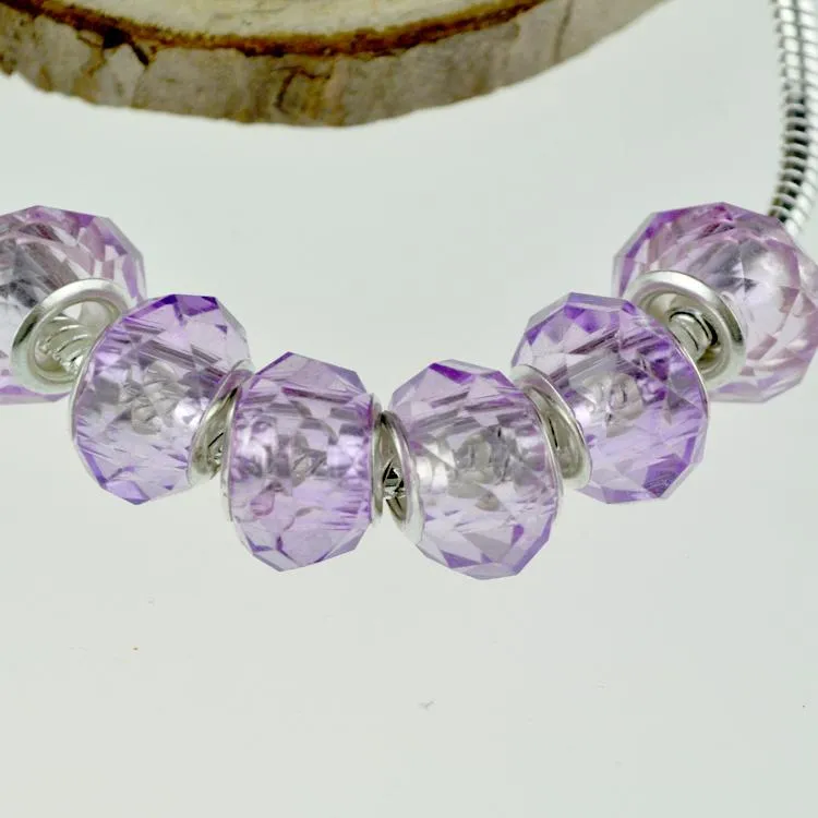 Perline 100 pz/lotto 9x14MM Cristallo Viola Sfaccettato Perle di Vetro Branelli Allentati Europei Foro Grande Del Distanziatore Perline di Fascino per il Braccialetto FAI DA TE