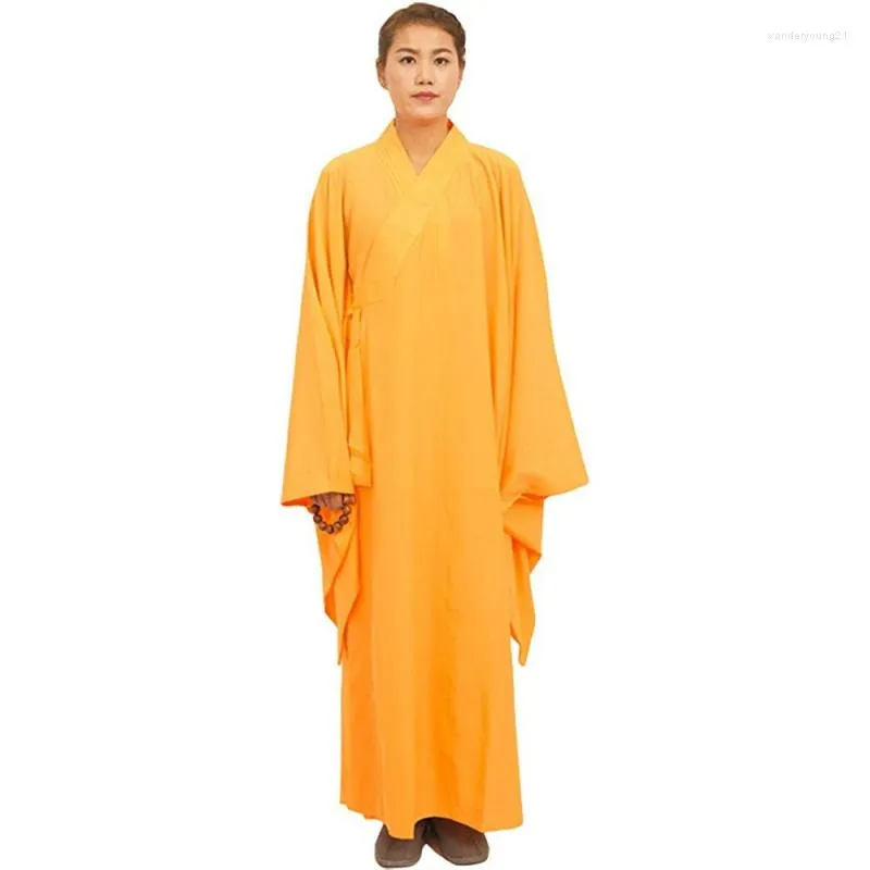 Ethnische Kleidung LATERONON Shaolin Unisex Mönch Robe Kostüm Langes Kleid Meditationsanzug