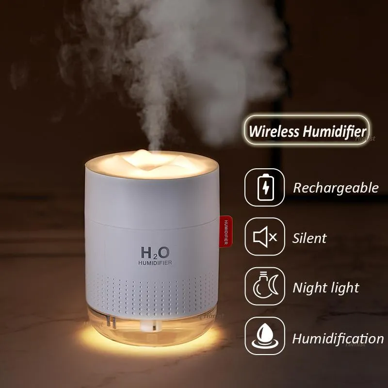 Humidificateurs 2000mah Humidificateur sans fil aromathérapie aromathérapie humidificador arôme usb diffuseur lampe de nuit chaude brume brouillard brouillard pour chambre à coucher