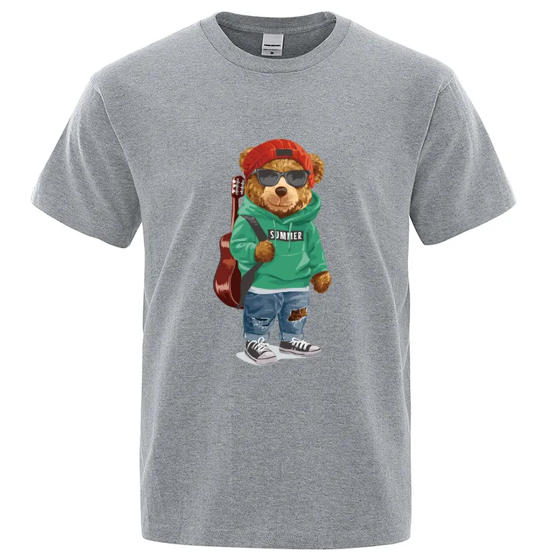 Mens Graphic Print Polo Shirt Cool Teddy Bear Design, Summer