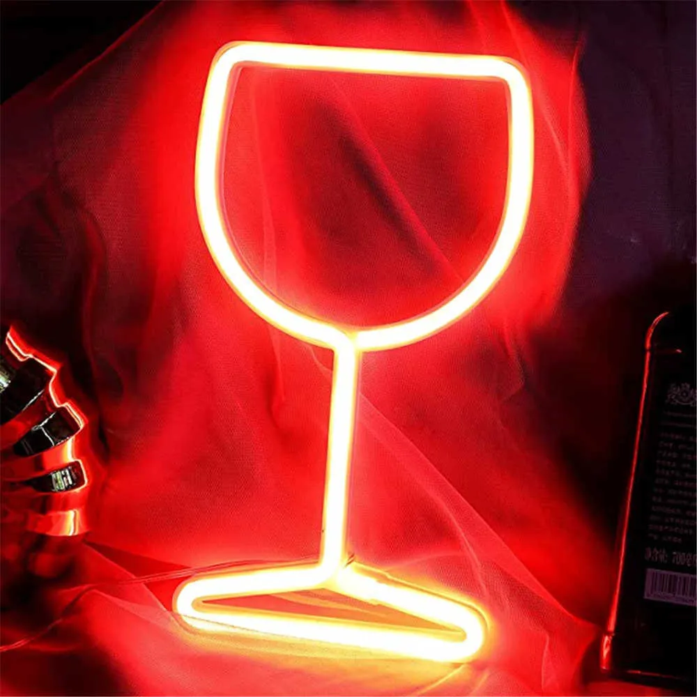LED Neon Sign Wine Glass Led Neon Light Signs Hanging Lamp Night Light