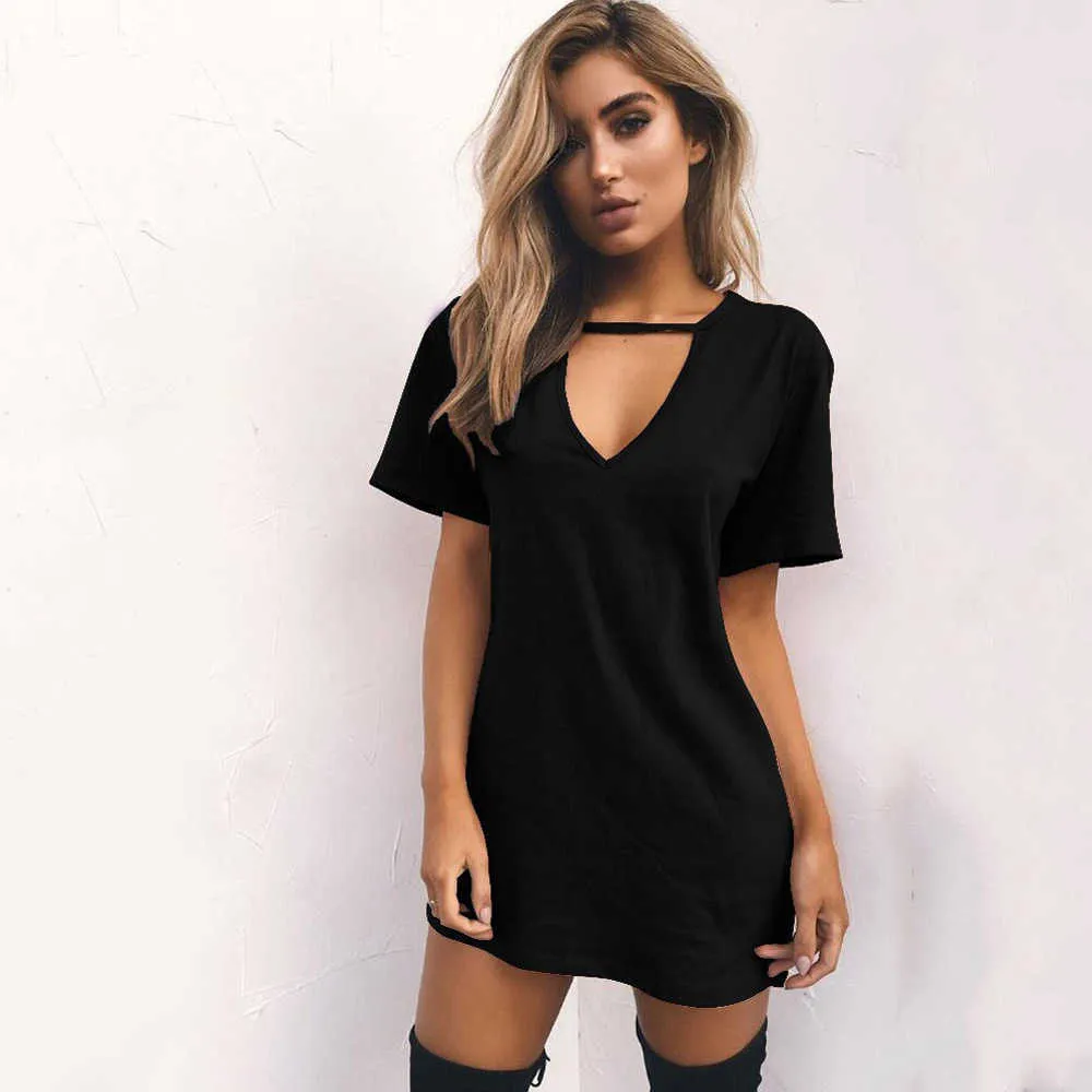 Casual Dresses Summer Solid V Neck Cut Out Short Sleeve Mini Dress Z0612