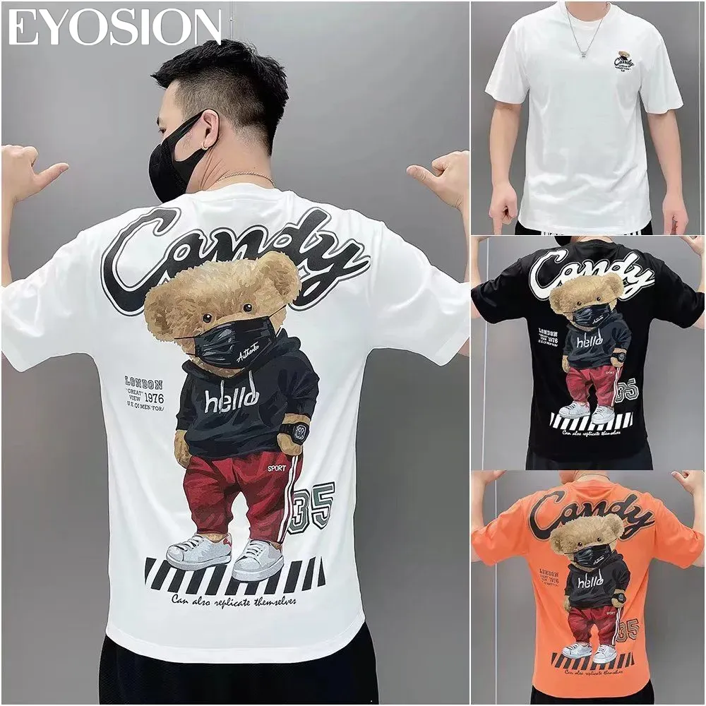 Men's T-Shirts Men T shirt Mask Bear Print Short Sleeve T-Shirt Cotton Women's Couple Tee Summer Casual Fashion Top Plus Size S-5XL 230613