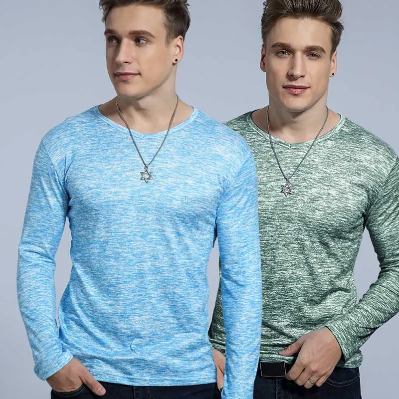 Wiosna i jesień Nowy Męski T-shirt Solid Lycra Solid Młodzieżowy Trend Opieki męskiej