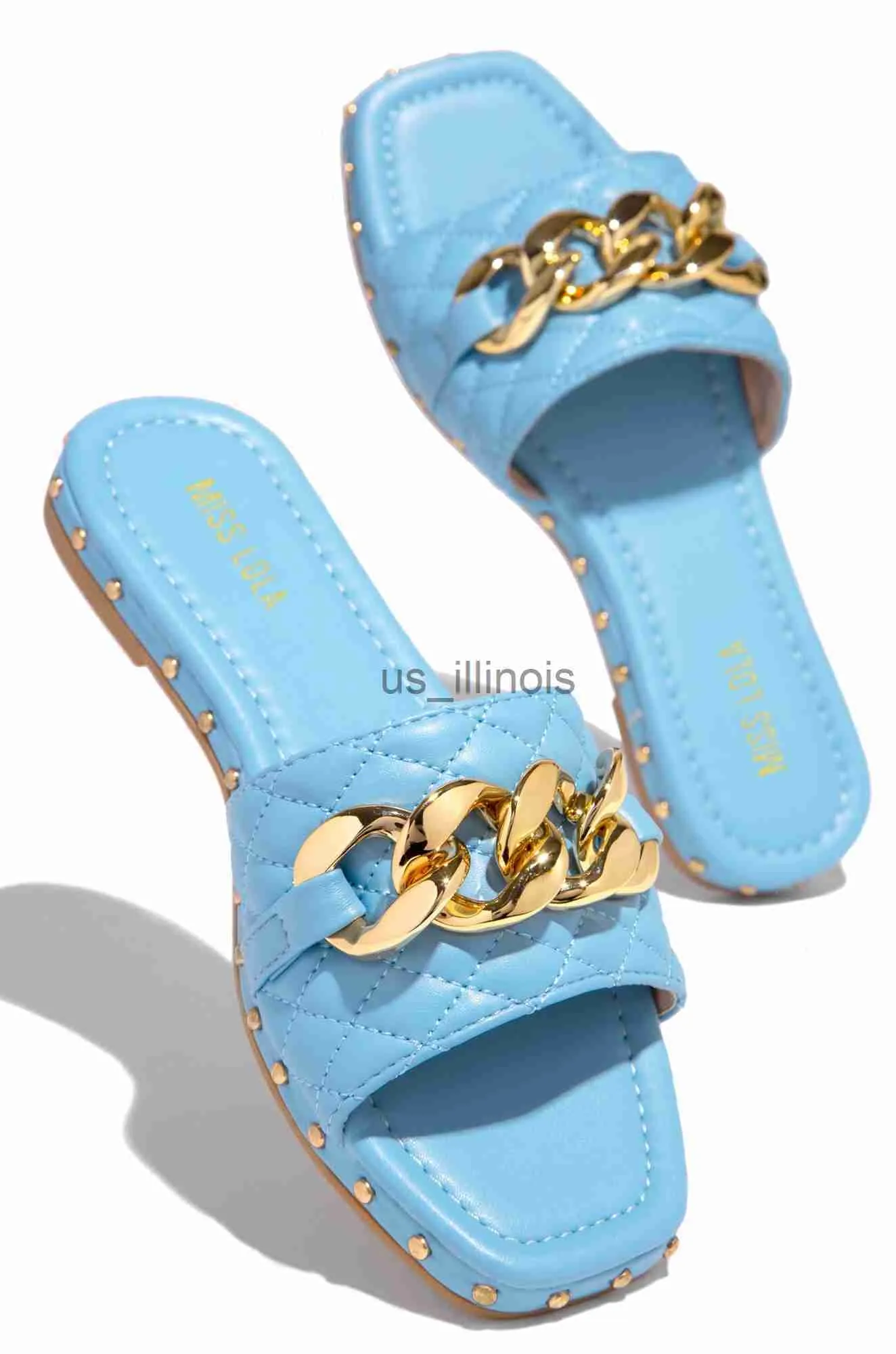 Slippers Merk Vrouwen Open Teen Grote Ketting Slippers Snoep Kleuren Gesp Vierkante Neus Platte Toevallige Slide Dames Zomer Strand Slippers J230613