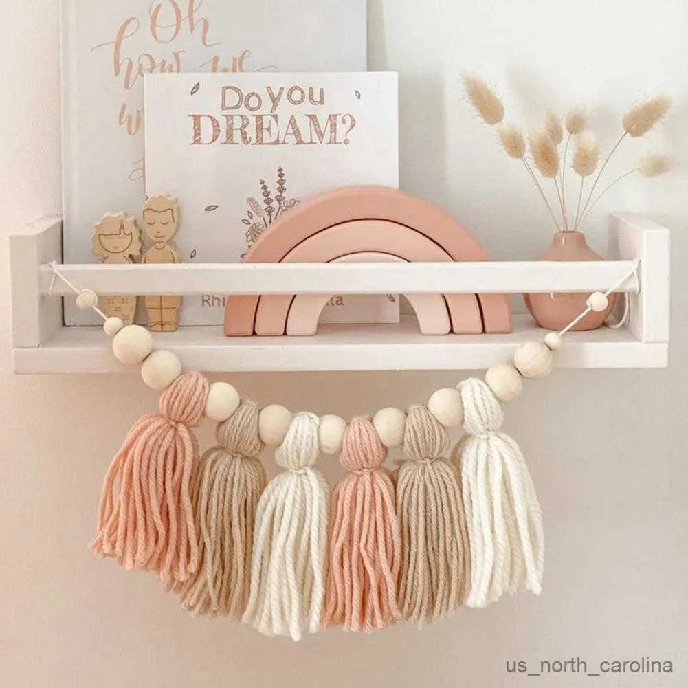 Garden Decorations Chic Tassel Garland Olika stilar Garland miljövänliga dekorativa träpärlor Pastellbanner R230613