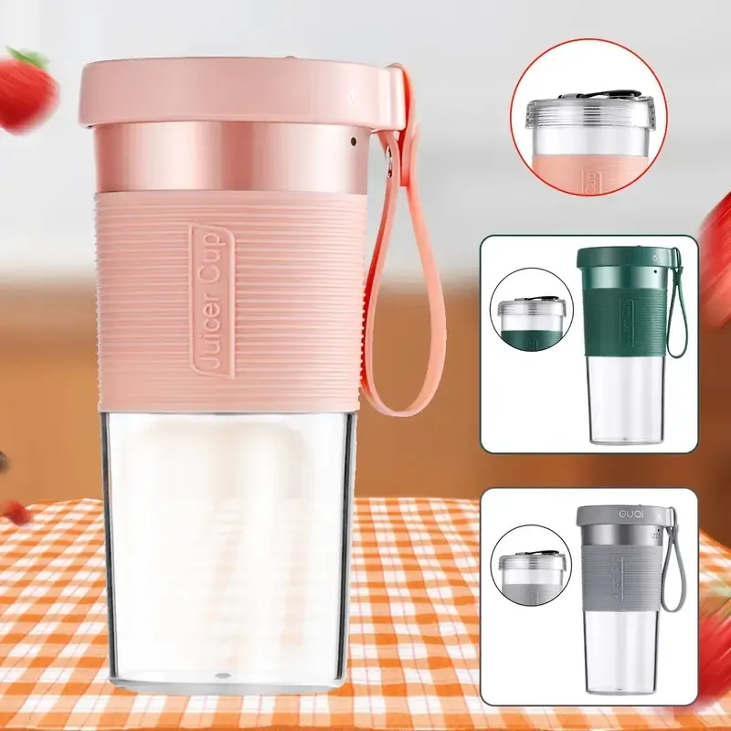 Przenośny blender 1PC, kubek sokowirówki mini -mini wielkości 320 ml/11 uncji, mały blender do soków i koktajli, USB z 4 ostrzami, różowy/zielony/szary