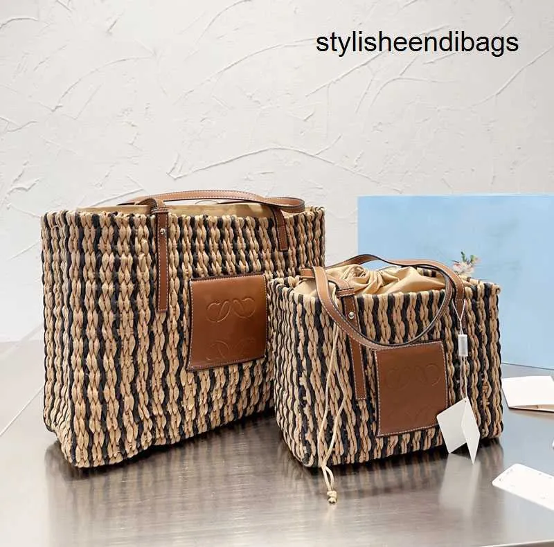 stylisheendibags 2023 Straw New Hot Designer Bag Knitting Two-Tone Shoulder Handbags Open Casual Artwork Tote Sac Grass Crochet Totes