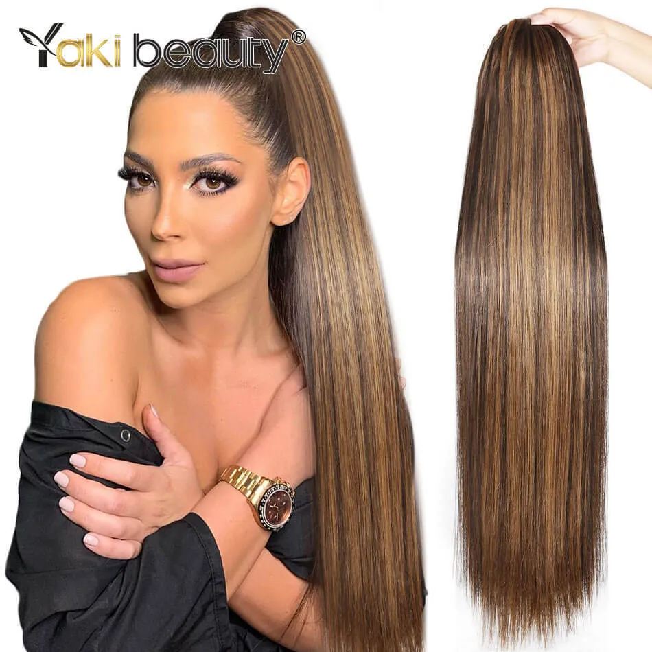 Colas de caballo 32 pulgadas Cola de caballo sintética Larga Rizada Rizada Recta Cordón Cola de caballo Clip en extensión de cabello Fibra orgánica Cabello YAKI BEAUTY 230613