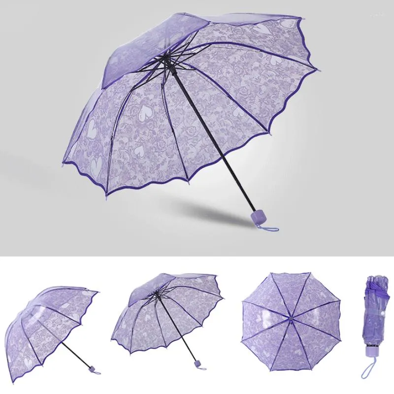 Paraplyer Flower Transparent Folding Rainy Paraply For Women Portable Pencil Mini Sunny Windproof Parasol White Spets Wedding