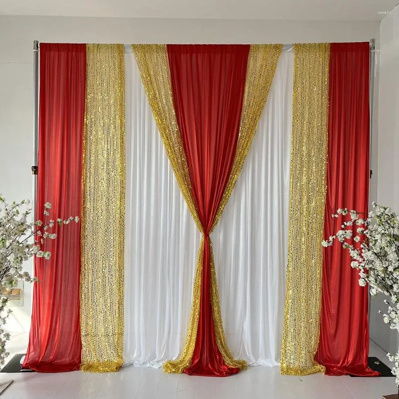 Decoração de festa 2023 3m A X3m L Cortina Branca Cortina de Seda Gelo Vermelho Cenário de Lantejoulas Douradas Aniversário de Casamento