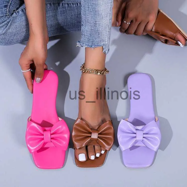 Hausschuhe Slides Frauen Sommer Neue Bogen-knoten Hausschuhe Mode Flache Große Größe Candy Farben Sandalen Weibliche Sexy Casual Outdoor strand Schuhe J230613