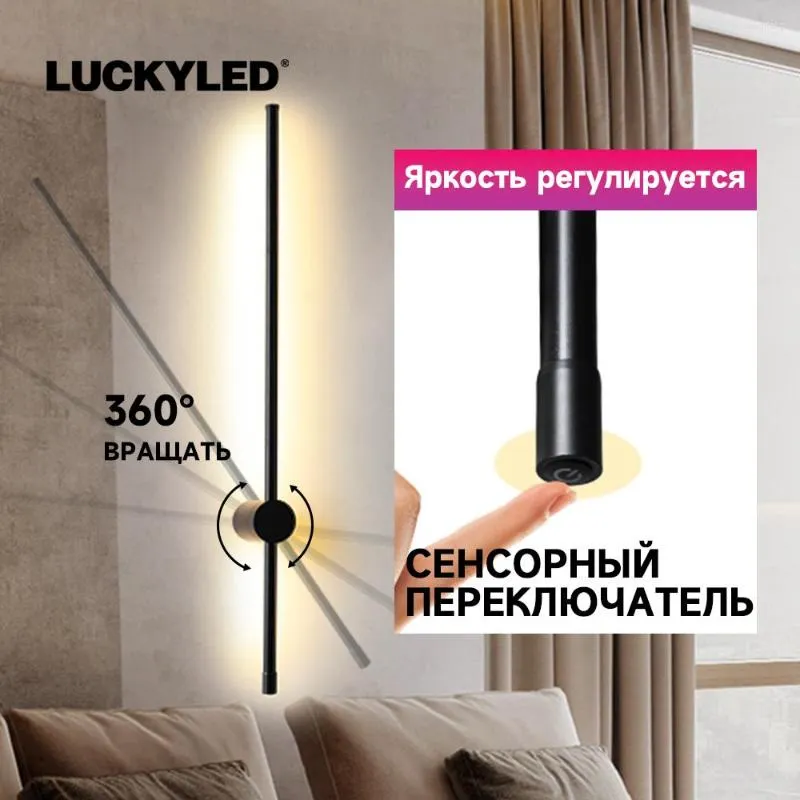 Duvar lambası şanslı düğme anahtarı modern LED ışık uzun aplike 100cm 120cm iç başucu yatak odası siyah