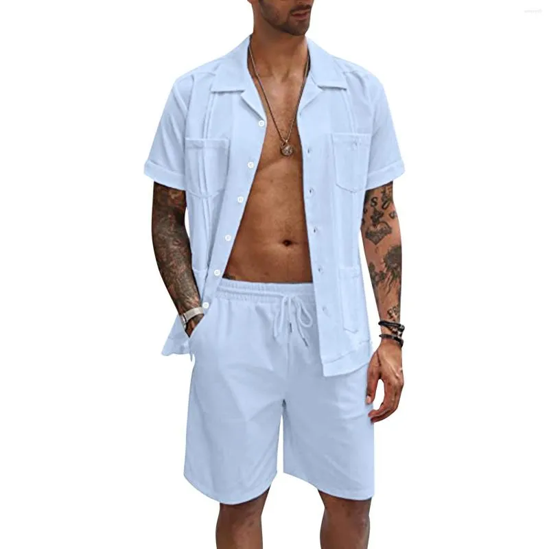 Men's Tracksuits Mens Fashion Leisure Beach Holiday Solid Color Short Sleeved Shorts Cotton And Linen Suit Two Piece