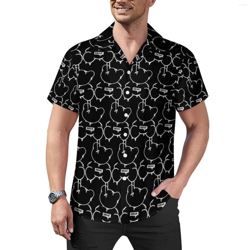 Camicie casual da uomo Camicia orso divertente Stampa animale astratta Spiaggia Camicette retrò hawaiane larghe Maniche corte Top oversize personalizzato