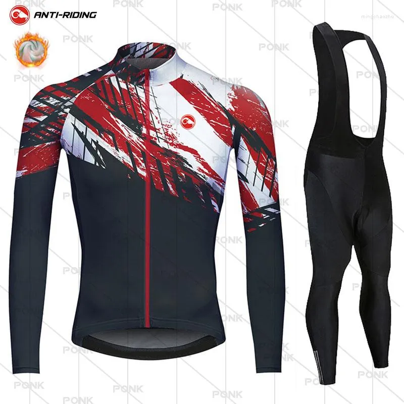 Race Sets 2023 Heren Winter Fietskleding Pro Team Triathlon Rijtrui Set Thermische Fleece Maillot Ropa Ciclismo Invierno Houden