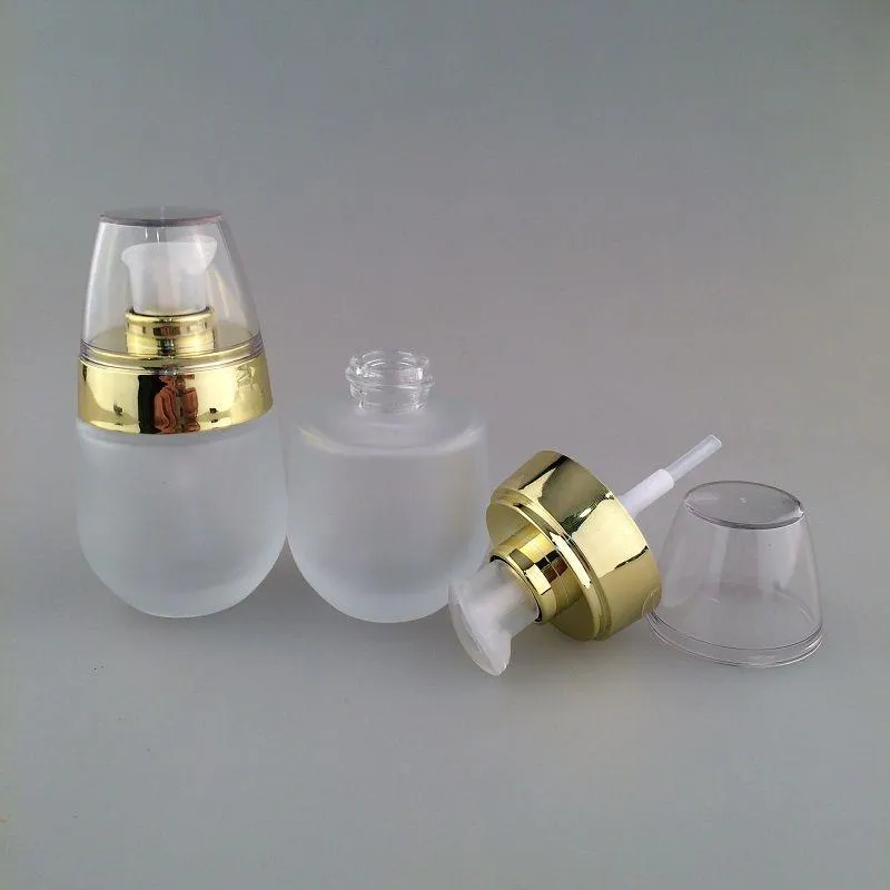 Nya 30 ml/1 oz frostat glas kosmetiska burk resor flaskor dispenser för essens schampo pressade pump tomma kosmetiska containrar Heeuf