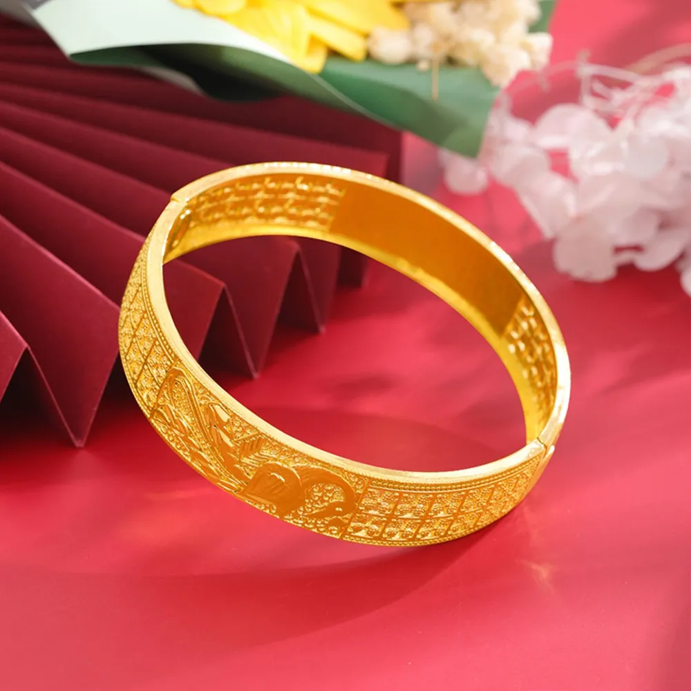 Kvinnor Bangle Armband Carved Peacock Ancient Style Dubai Real 18K Yellow Gold Filled Wedding Party Accessories