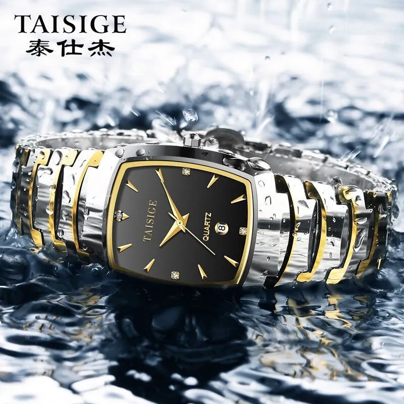Other Watches Taisige Fashion Leisure Tungsten Steel Watch Calendar Quartz Men's Sports Japanese Movement 230612