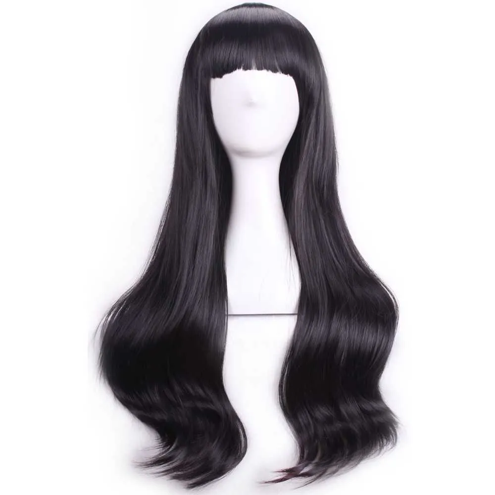 Lace Wigs Black Wavy Wig Fei-Show Synthetic Heat Resistant 26" Long Straight Hair Halloween Costume Cartoon Cos-play Salon Party Hairpiece Z0613