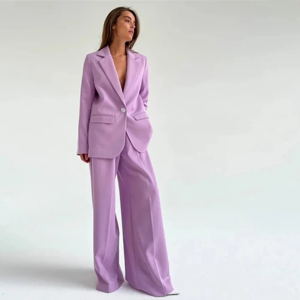 Fashion Purple Women Leisure Blazer garnitury Dziewczyny z długim rękawem