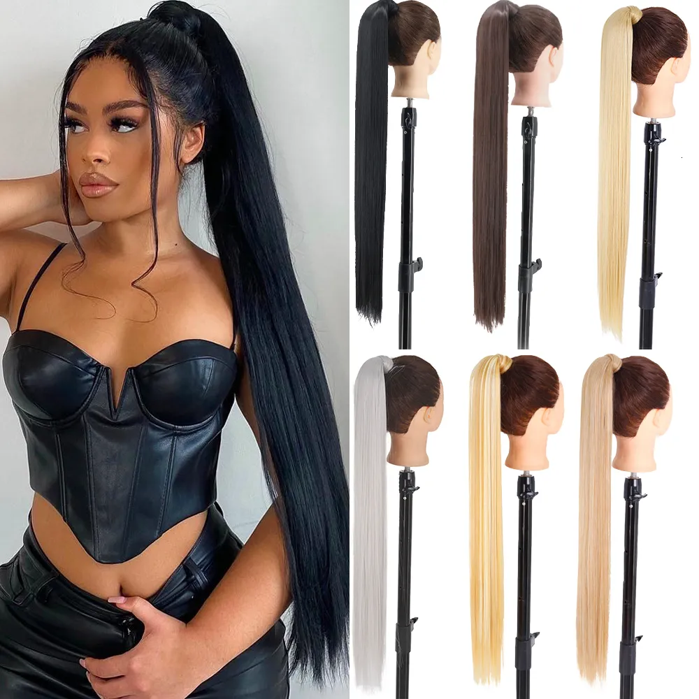 Ponytails 22 Inch Synthetic Ponytail Long Straight Clip in Hair Tail Natural Extension Ponytail Hairpiece With Hairpins High Temperature 230613