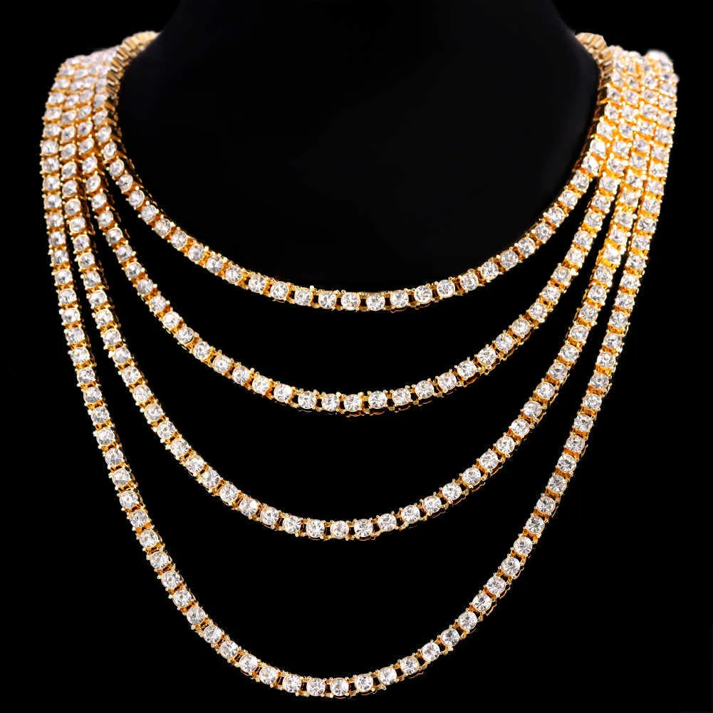 Strands Hip Hop Iced Out Chain Bling Crystal Tennis Necklace for Men Women Gold Silver Color 8 16 18 20 24 Inch Jewelry 230613