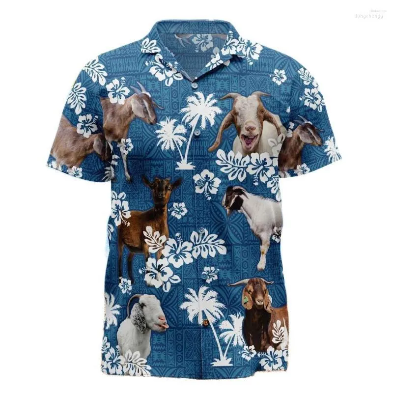 Mannen casual shirts mannen Jumeast geit blauwe Tribal mannen Hawaii shirt cutecore boerderij vee palmboom strand blouse koe paard Vintage YK2