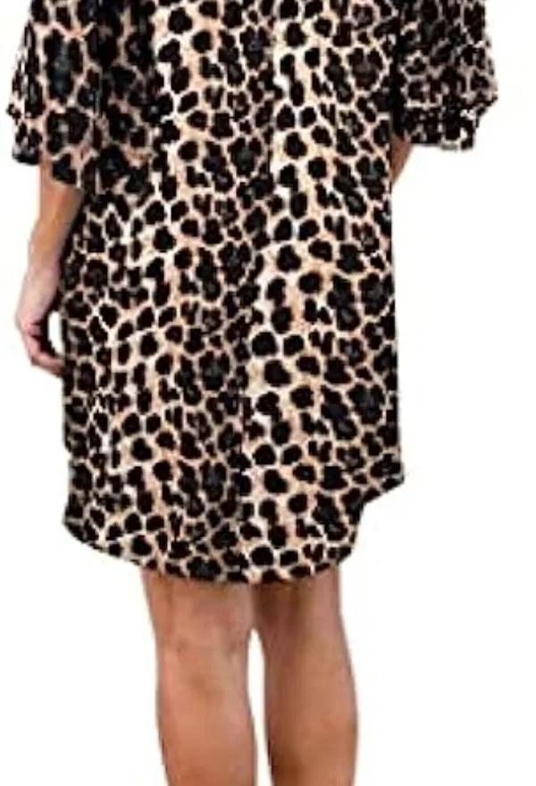 Sweet V-Neck Bell Sleeve Shift Leopard Print Dress for Women - Perfect for Weddings and Graduations in Summer 2023