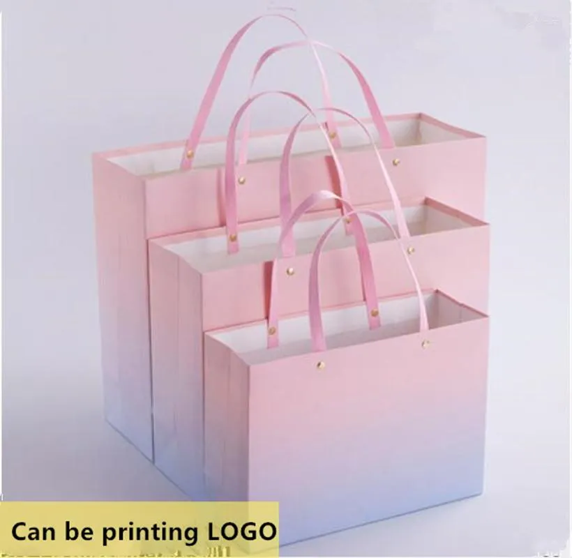 Gift Wrap 100PCS/LOT High Grade Style Paper Bag Rivet Handle Packaging Shopping Can Customized Size