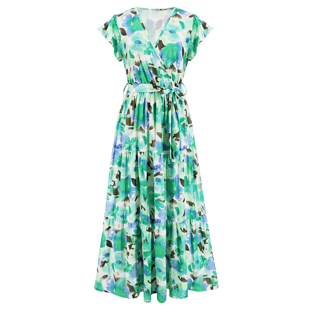 by anthropologie printed v neck pleated a line dress Wedtrend Women Yellow Flower Maxi Dress V Neck Pleated Ruffles A Line  Bridesmaid Dress with Slit  WEDTREND