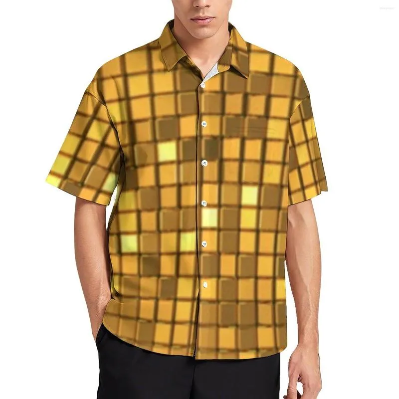 Men's Casual Shirts Disco Ball Print Beach Shirt Golden Shiny Hawaiian Men Trending Blouses Short Sleeve Pattern Clothes Big Size