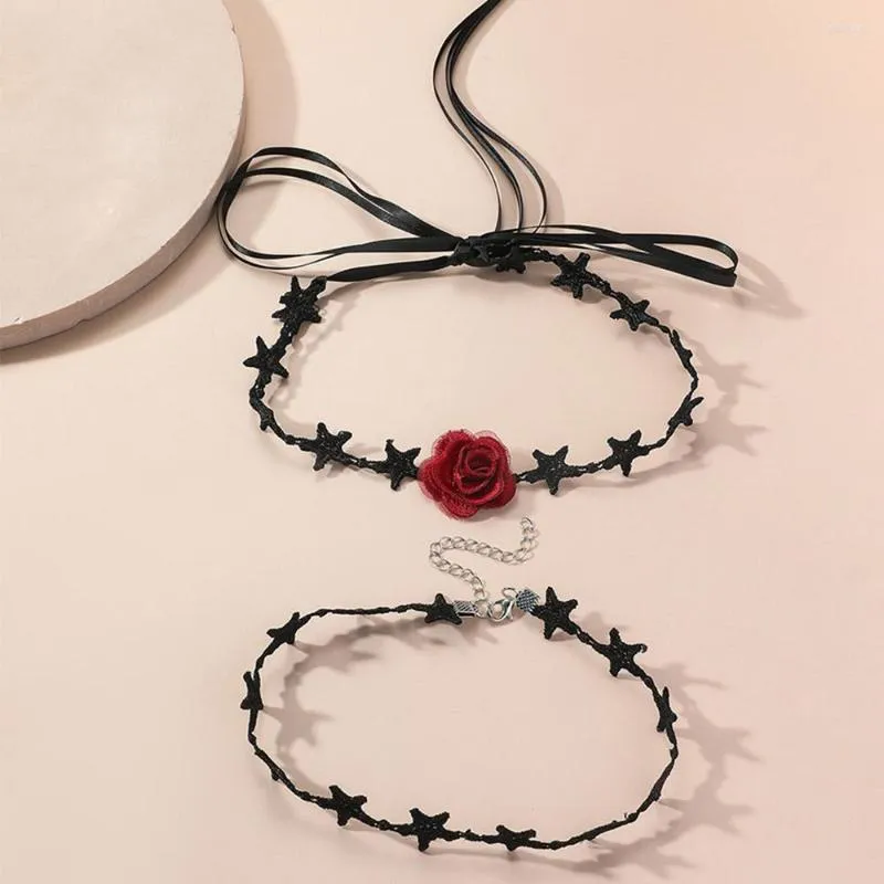 Choker 2PCS Gothic Black Velvet Star Flower For Women Punk Short Necklace Collar Torques Vintage Neck Jewelry Chocker