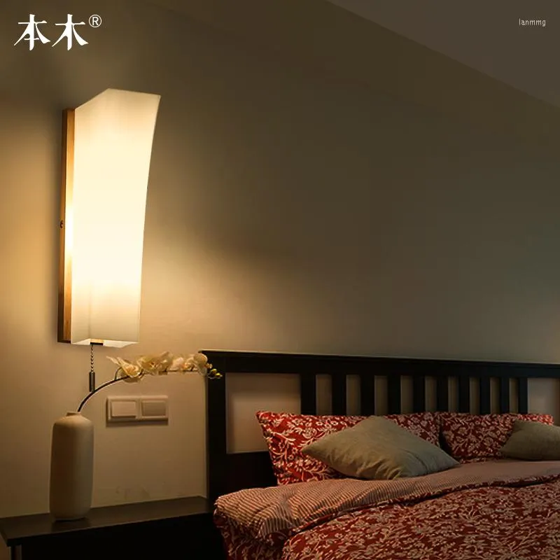 Wandleuchte, moderner japanischer Stil, LED-Lichter aus Eichenholz, Wandleuchte für Schlafzimmer, Heimbeleuchtung, Massivholz-Licht