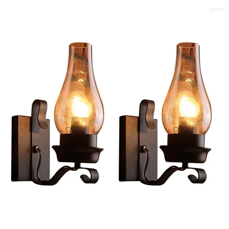 Настенная лампа -2x Винтажный деревенский в стекле и настроение Light Decorative для спальни (не содержит лампочек)