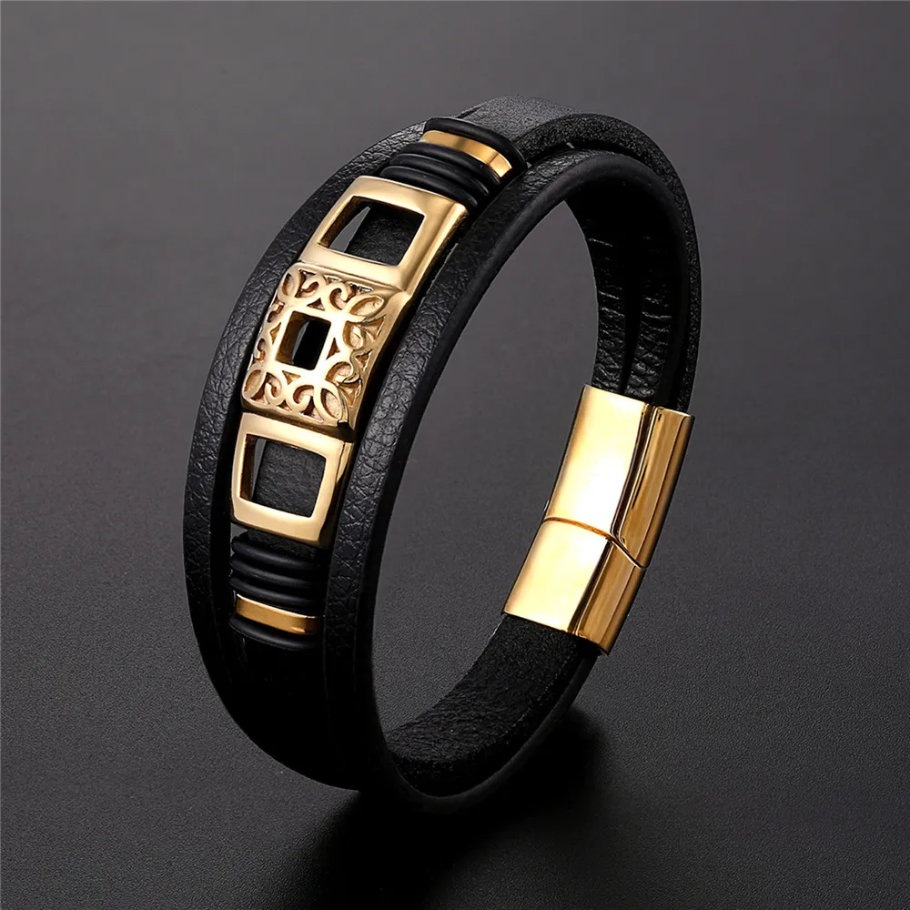 Charm Bracelets High Quality Luxury Accessories Bracelet Mens Fashion Gift Black Genuine Leather DIY Combination Wild Handsome 230612