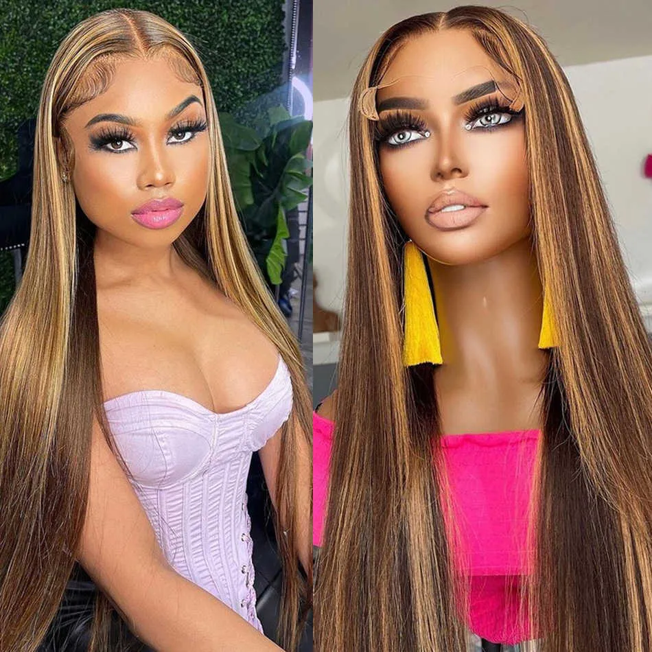 Lace Wigs Highlight Glueless Wig Cheveux Humains Ombre Blonde Couleur Os Straight13x4 Hd Lace Front Perruques Pour Les Femmes Pré Cueillies Prêt à Porter Z0613