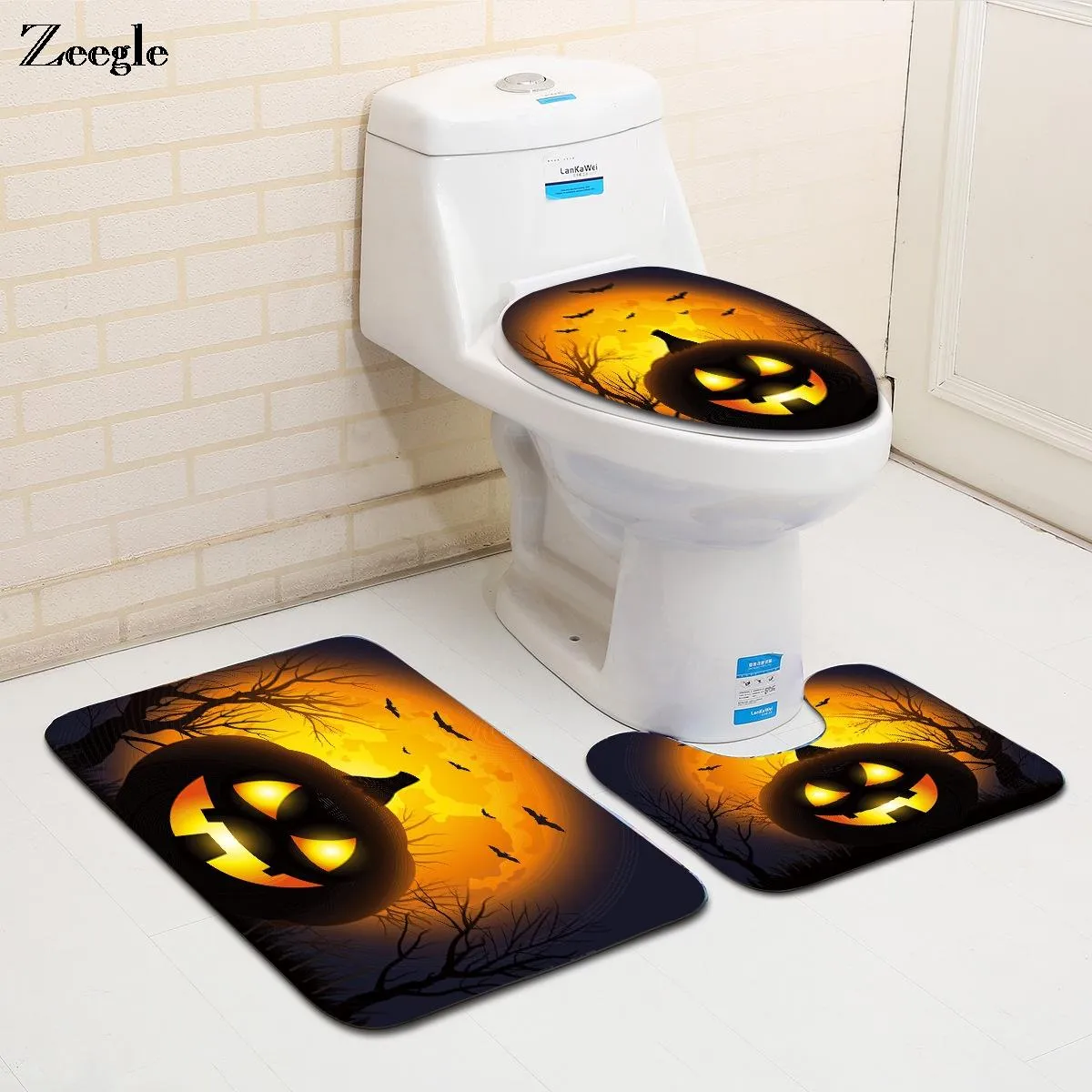 Tapetes Zeegle Halloween Lights Tapete higiênico 3 Pçs/set Banheiro Tapete Tampa do vaso sanitário Tampa de assento do vaso sanitário Tapetes antiderrapantes Tapete de banho