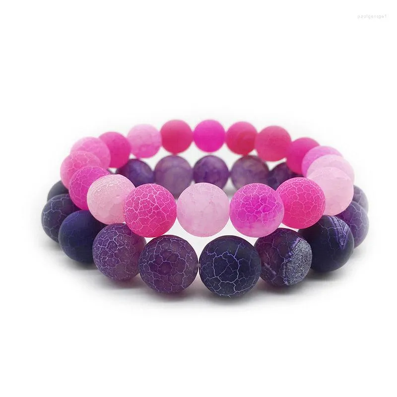 Strand 18.5 cm Natuursteen Mannen Armband Hand Werk Paars Roze Matte Boeddha Liefhebbers Geschenken Sieraden 8mm 12mm