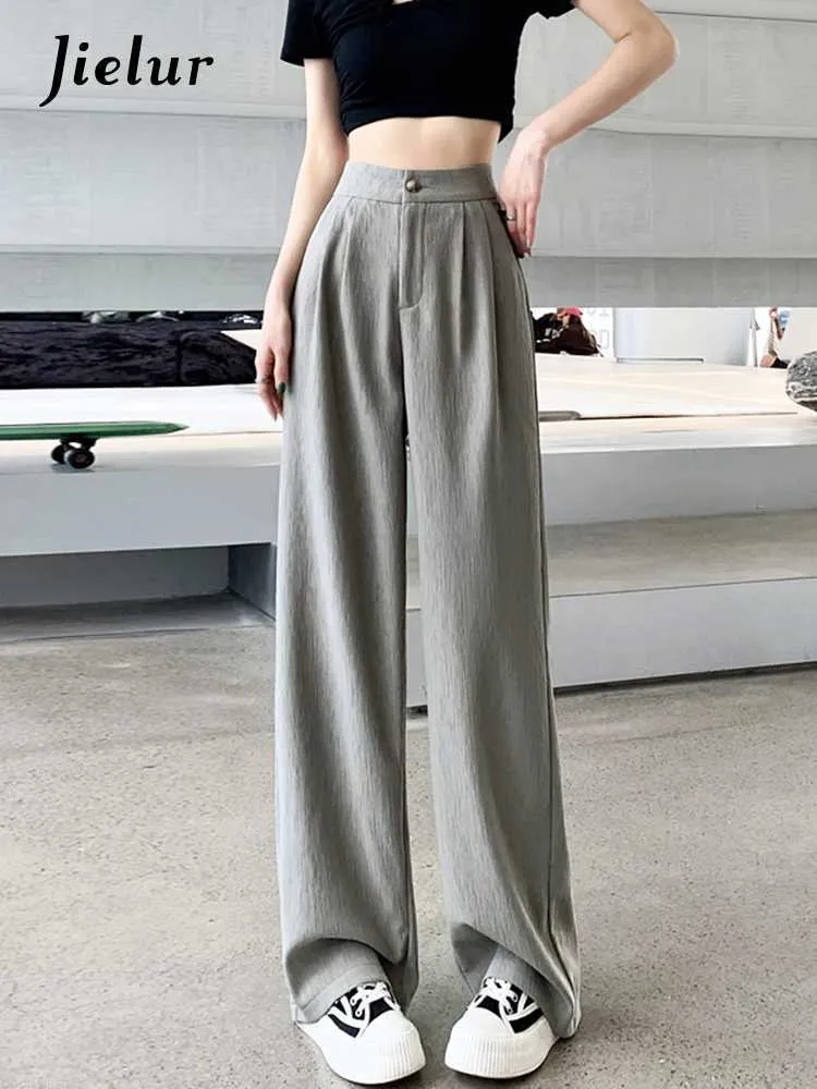 Women's Pants Capris Jielur Summer Straight Solid Color Female Suit Pants High Waist Simple Office Lady Korean Style Loose Black White Women Pants