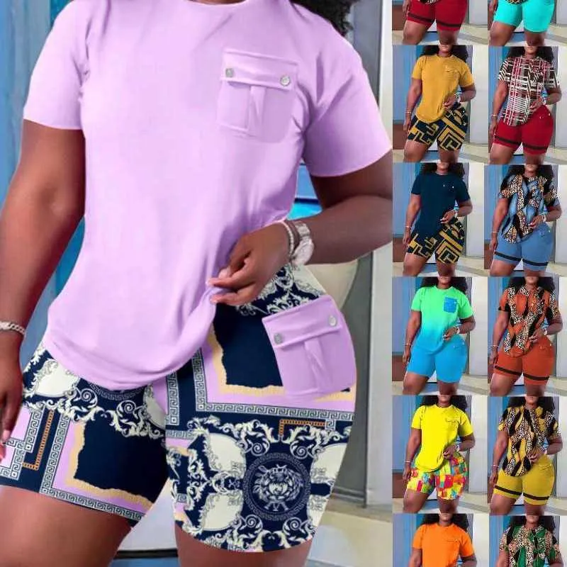 2023 été femmes survêtements deux pièces ensemble Designer positionnement imprimer manches courtes Shorts tenues grande taille S-4XL