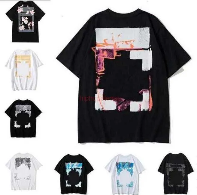 Offes Men's Fashion 2023 Sports T-shirts Designer White T-shirts Luxury Cotton Loose T-shirts Casual Summer Short Hleeves Oil Målning Black Back Print Arrow Mens 2023