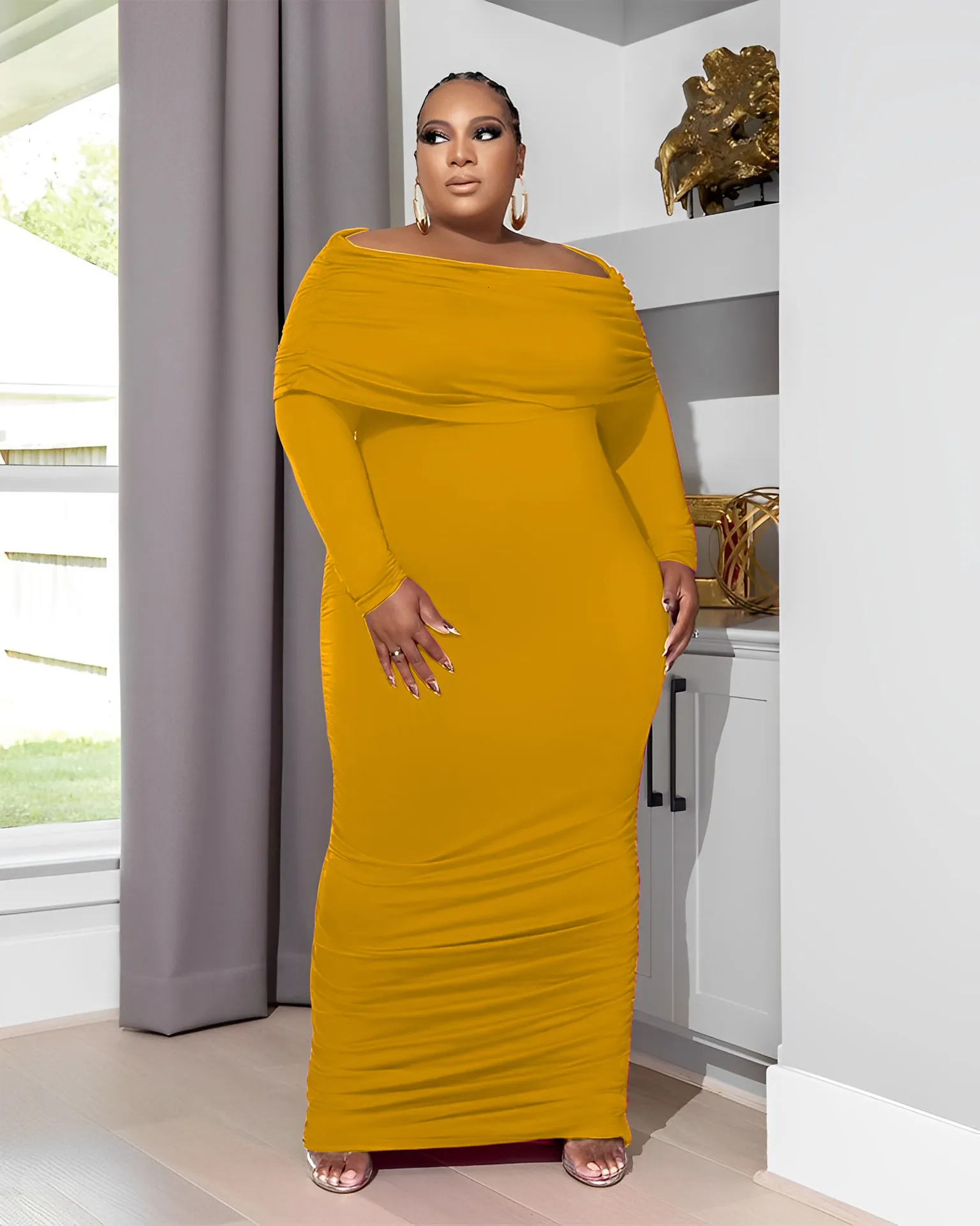 Plus Size Velvet Sheath Dress Women Off Shoulder Long Sleeve Ruched Maxi  Midi Leopard Print 3/4 Flare Sleeve Ankle-Length from Dhgate Plus size  Dresses - price 42.12