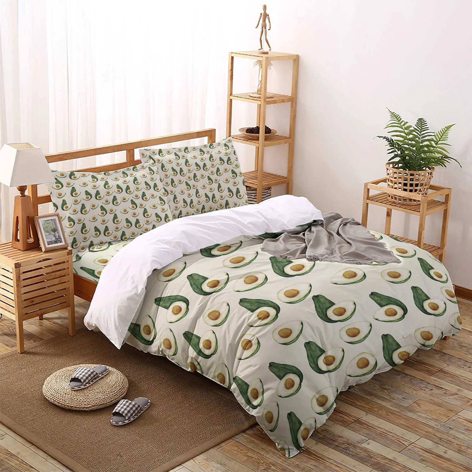 Наборы постельных принадлежностей сажают зеленые фрукты авокадо подмодея