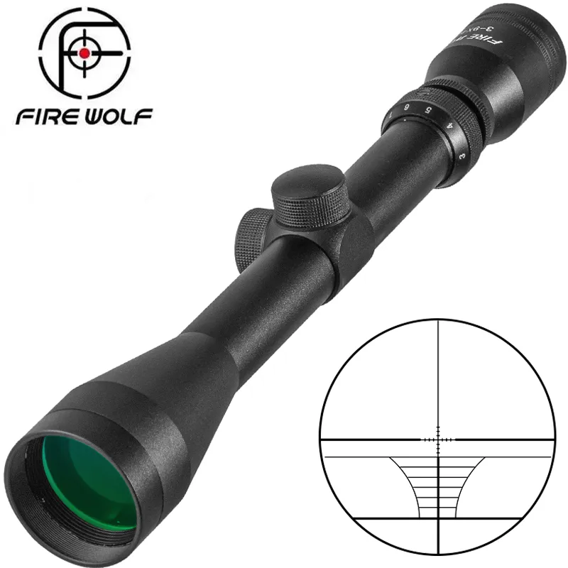 Fire Wolf 3-9x40 Rifle Outdoor Reticle Sight Optics Sniper Deer Scopes Scope Red Dot Hunting