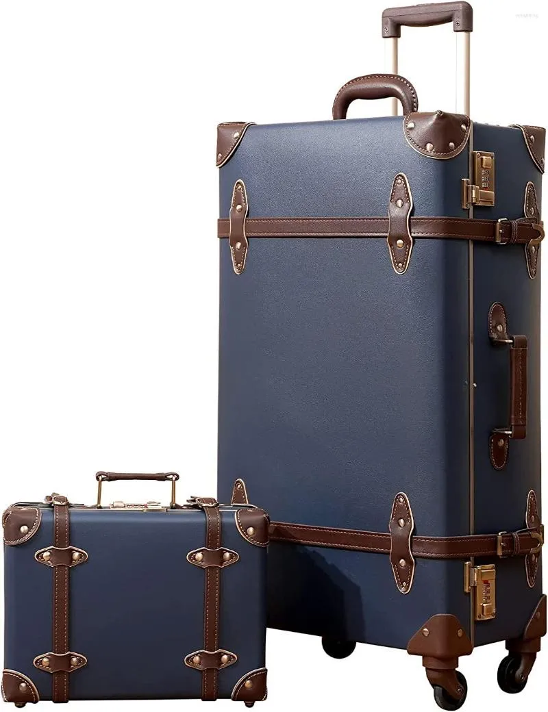 Valises Urecity Valise Vintage Set avec roues Ensembles de bagages rétro pour femmes 2 pièces Mignon Designer Trunk Voyage d'affaires