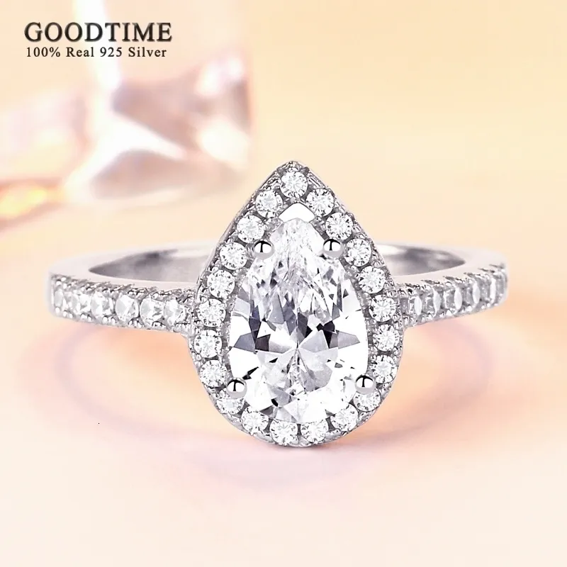 حلقة Solitaire Ring Luxury Women Ring 925 Sterling Silver Ring تعبئة زركونيا المياه الخاتم خواتم الزفاف للعروس هدية 230612