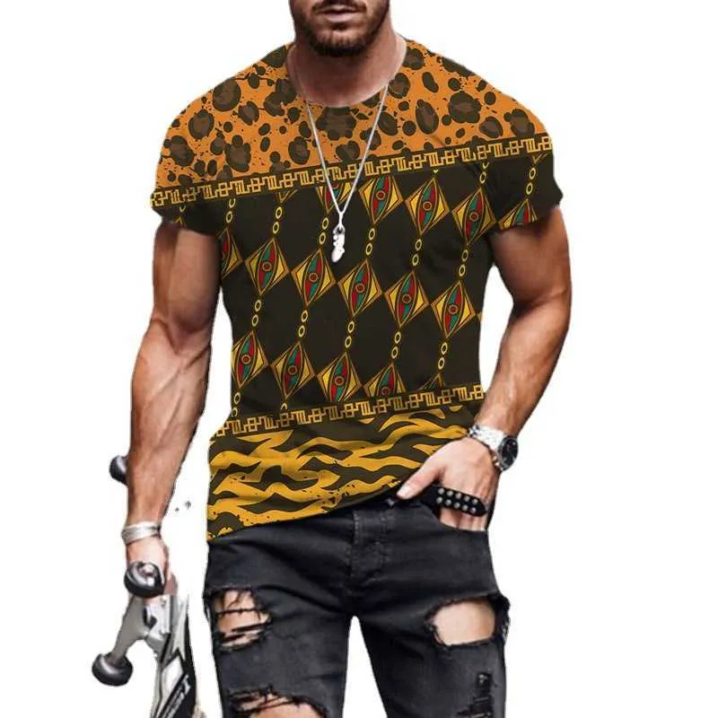 T-shirt estiva nuova a maniche corte moda creativa leopardata stampa 3D top da uomo di tendenza casual 2023{category}