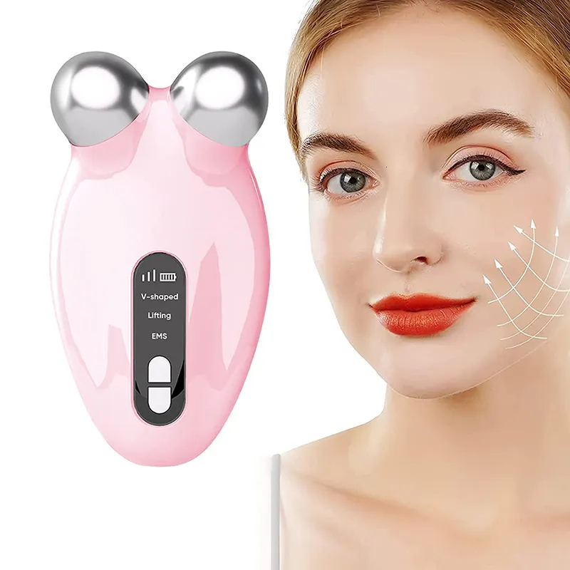 Face Massager Microcourrent Mini Lifting Machine V Roller Skin Drawing Wrinkle Removal EMS Slimming Device 230612