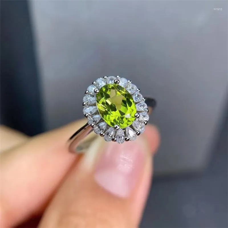 Clusterringe Peridot Silber 925 für Frauen Jahrestagsgeschenk 6 8 mm natürliche grüne Edelsteine Luxus feiner Schmuck echtes Sterling